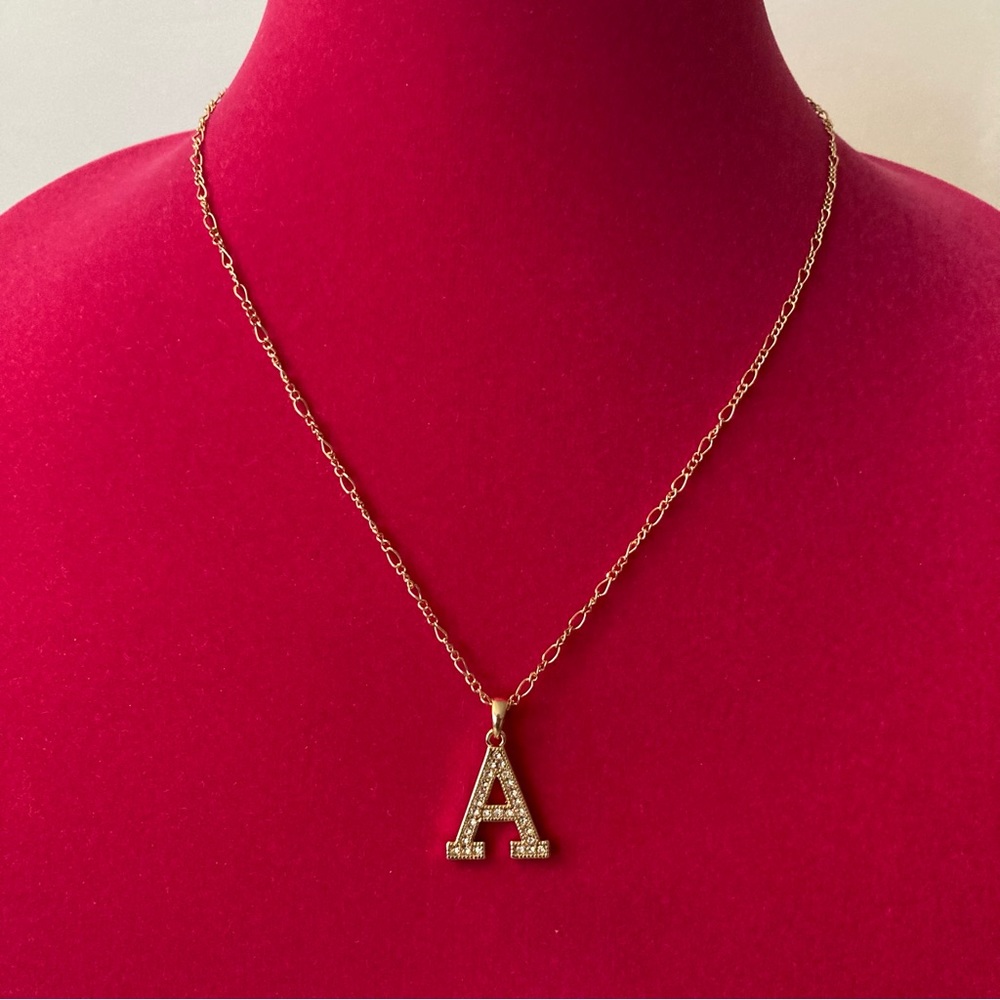 Necklace Figaro Link Chain Initial Pendant A | Gold Tone | New No Tags